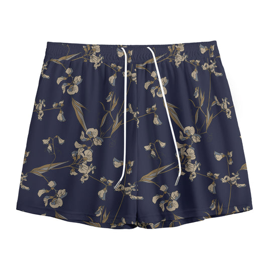 Vintage Sweet Pea Pattern Print Mesh Shorts