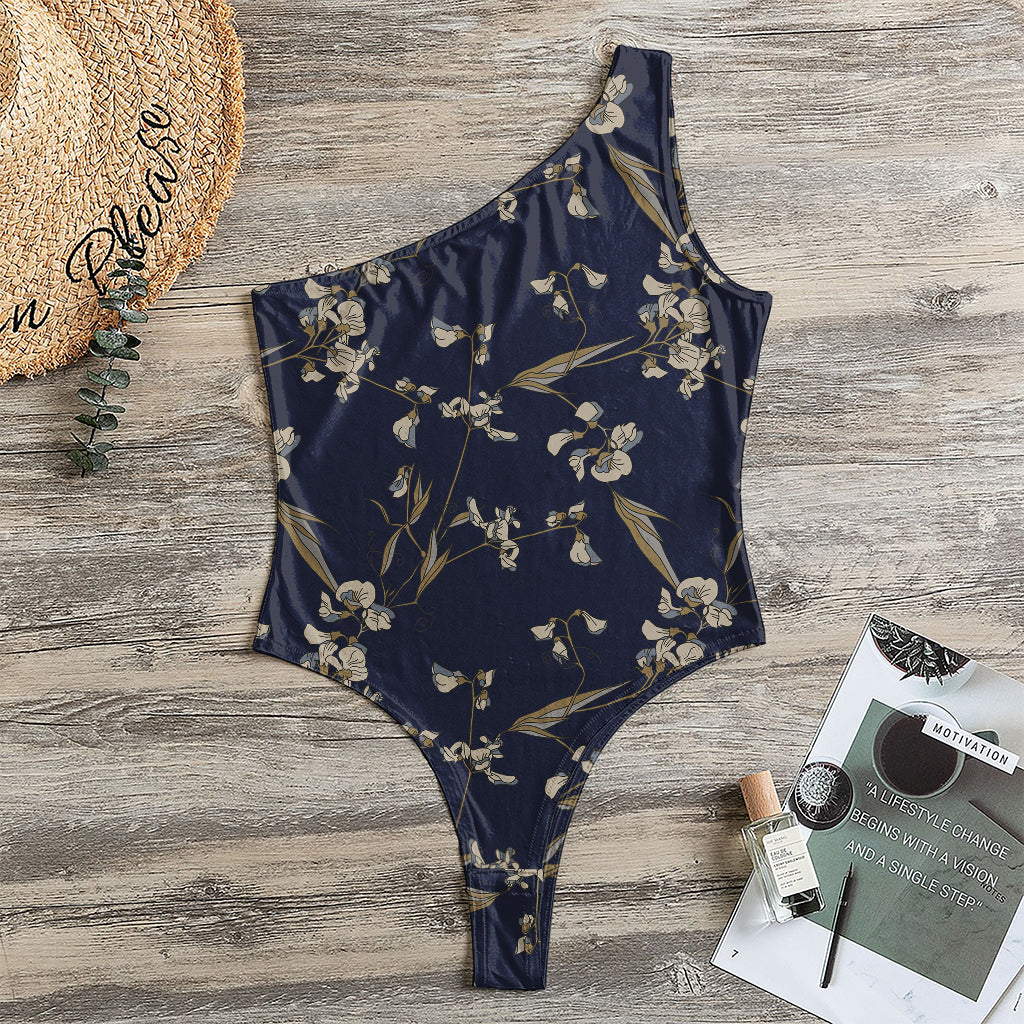 Vintage Sweet Pea Pattern Print One Shoulder Bodysuit