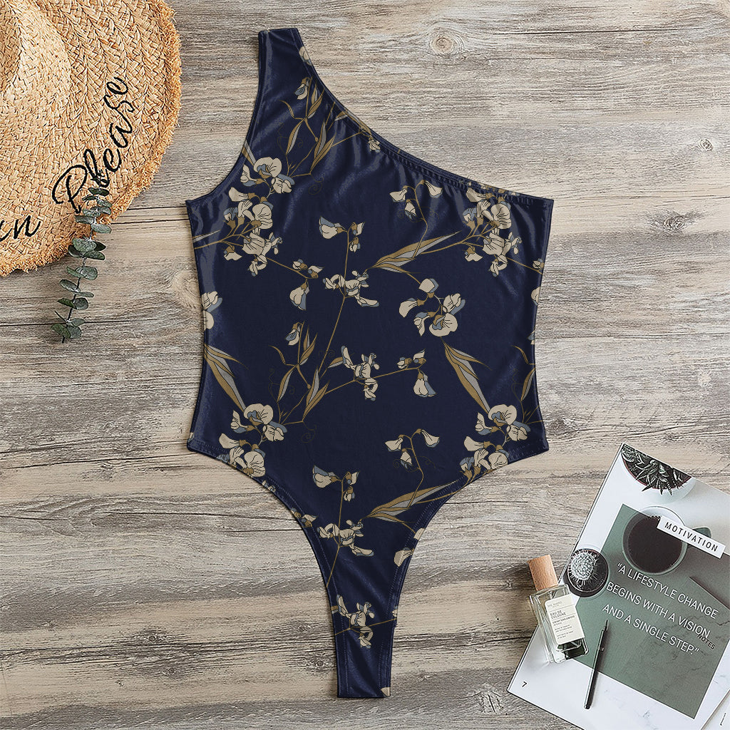 Vintage Sweet Pea Pattern Print One Shoulder Bodysuit