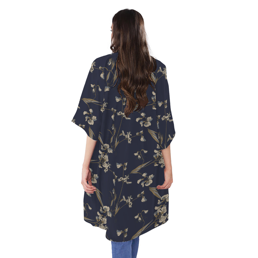 Vintage Sweet Pea Pattern Print Open Front Beach Cover Up