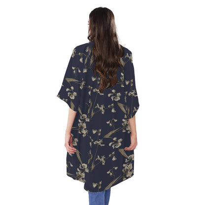 Vintage Sweet Pea Pattern Print Open Front Beach Cover Up