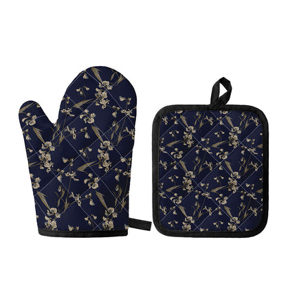 Vintage Sweet Pea Pattern Print Oven Mitt And Pot Holder Set