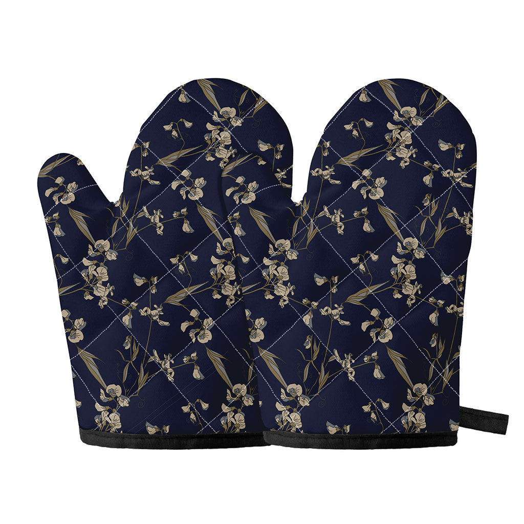 Vintage Sweet Pea Pattern Print Oven Mitts