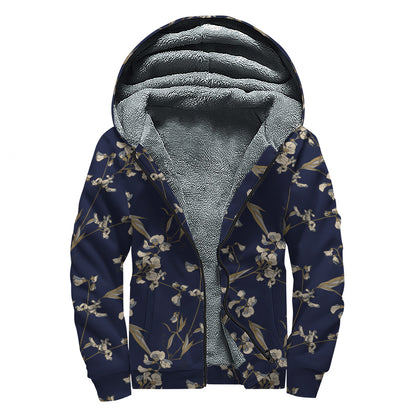 Vintage Sweet Pea Pattern Print Sherpa Lined Zip Up Hoodie