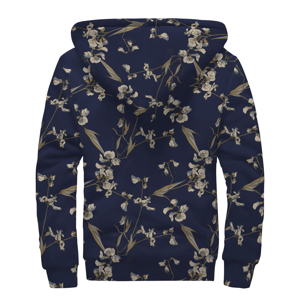 Vintage Sweet Pea Pattern Print Sherpa Lined Zip Up Hoodie