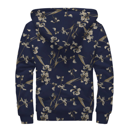 Vintage Sweet Pea Pattern Print Sherpa Lined Zip Up Hoodie