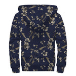 Vintage Sweet Pea Pattern Print Sherpa Lined Zip Up Hoodie