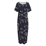 Vintage Sweet Pea Pattern Print Short Sleeve Long Nightdress