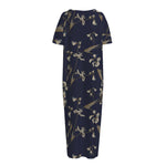 Vintage Sweet Pea Pattern Print Short Sleeve Long Nightdress