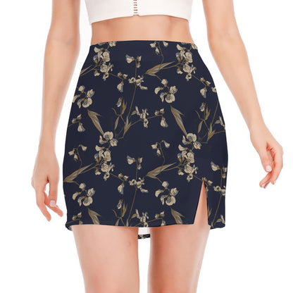 Vintage Sweet Pea Pattern Print Side Slit Mini Skirt