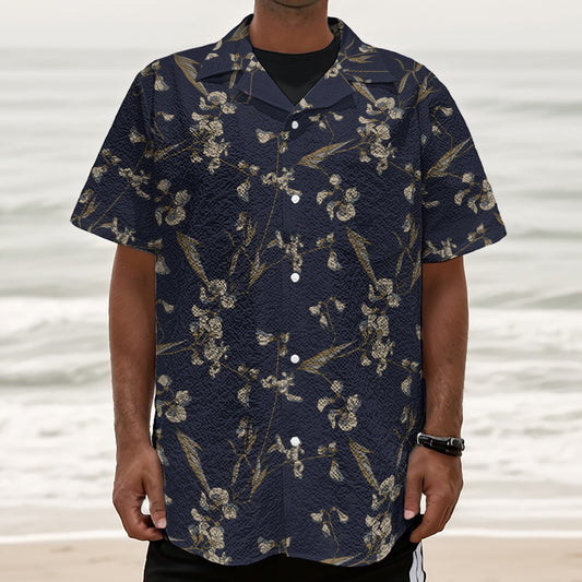 Vintage Sweet Pea Pattern Print Textured Short Sleeve Shirt