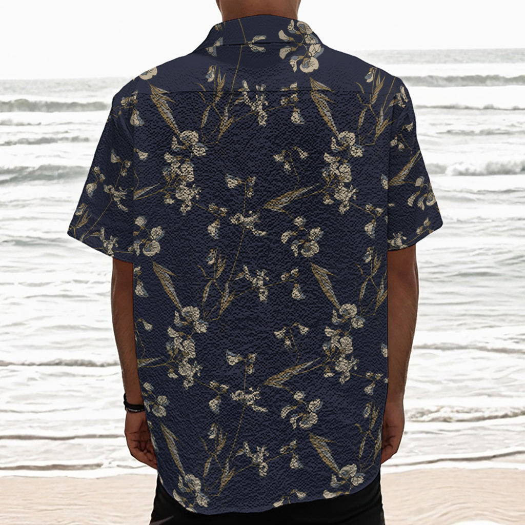 Vintage Sweet Pea Pattern Print Textured Short Sleeve Shirt