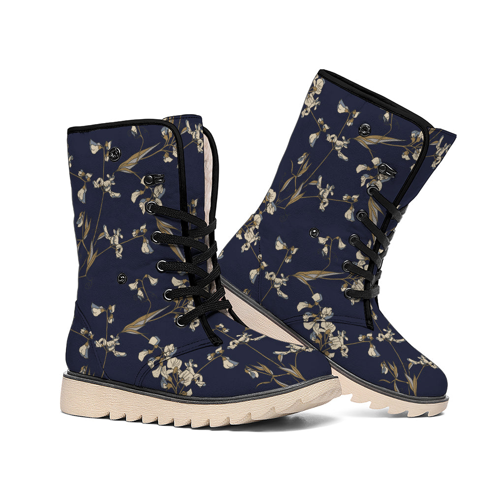 Vintage Sweet Pea Pattern Print Winter Boots