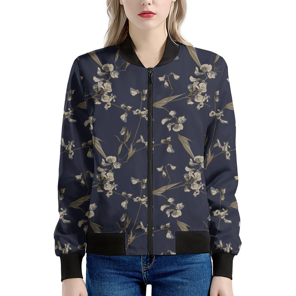 Vintage Sweet Pea Pattern Print Women's Bomber Jacket