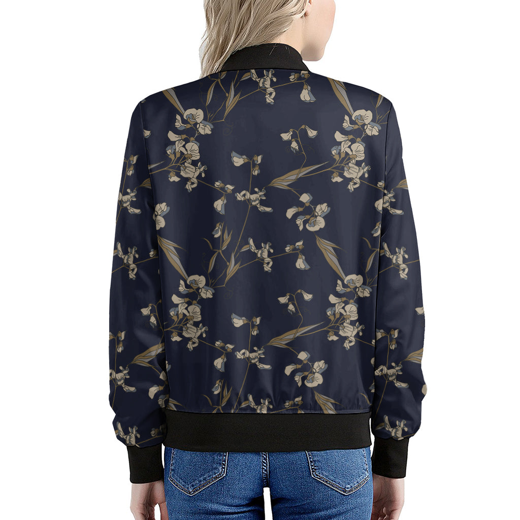 Vintage Sweet Pea Pattern Print Women's Bomber Jacket