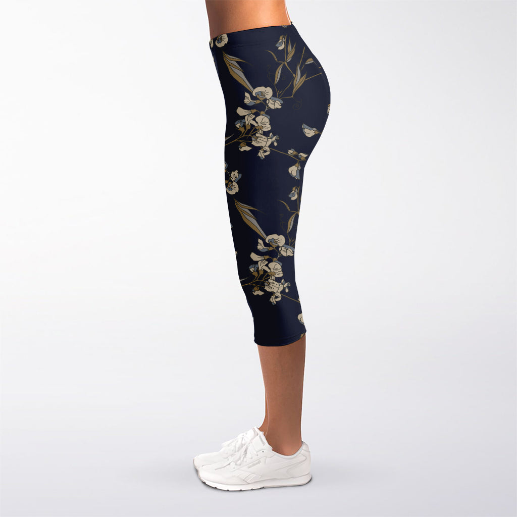 Vintage Sweet Pea Pattern Print Women's Capri Leggings