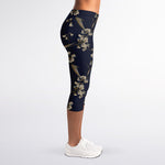 Vintage Sweet Pea Pattern Print Women's Capri Leggings
