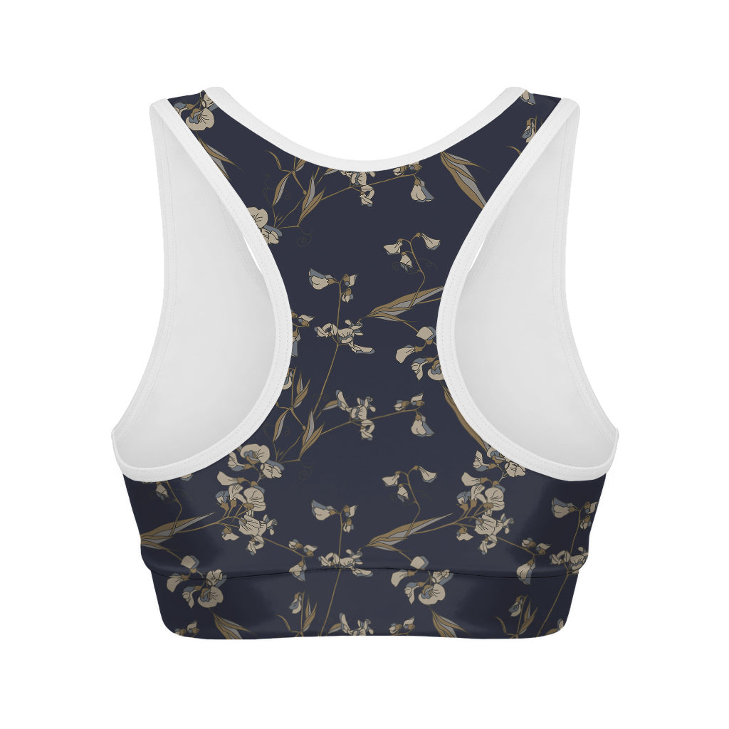 Vintage Sweet Pea Pattern Print Women's Sports Bra