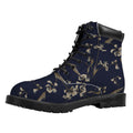 Vintage Sweet Pea Pattern Print Padded Collar Lace Up Boots