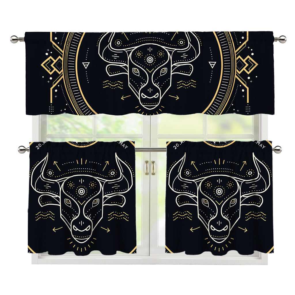 Vintage Taurus Zodiac Sign Print 3 Piece Kitchen Curtains