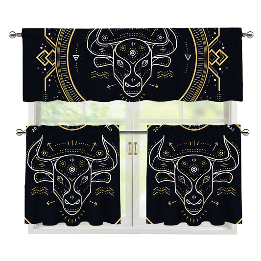 Vintage Taurus Zodiac Sign Print 3 Piece Kitchen Curtains