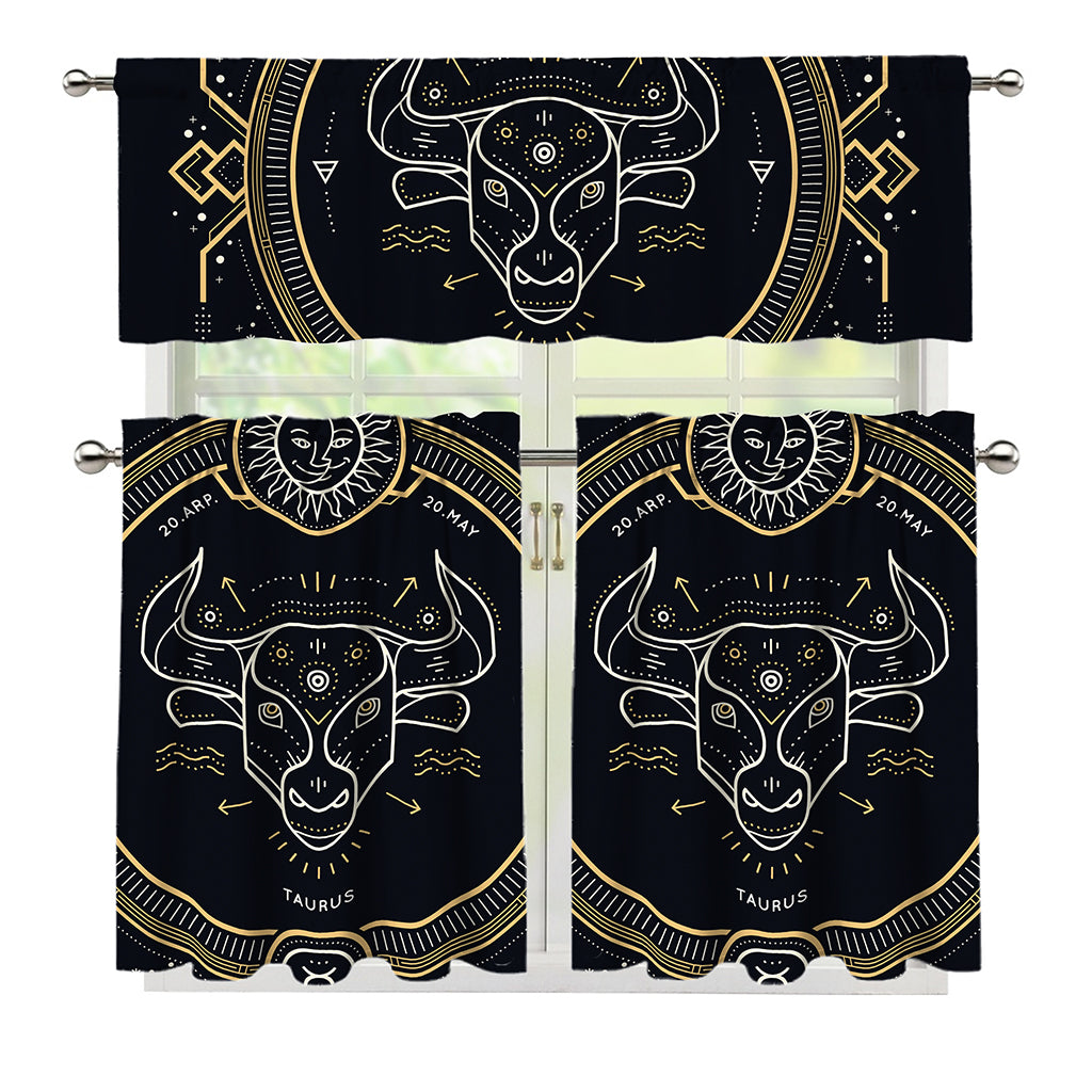 Vintage Taurus Zodiac Sign Print 3 Piece Kitchen Curtains