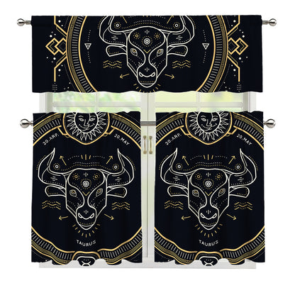 Vintage Taurus Zodiac Sign Print 3 Piece Kitchen Curtains