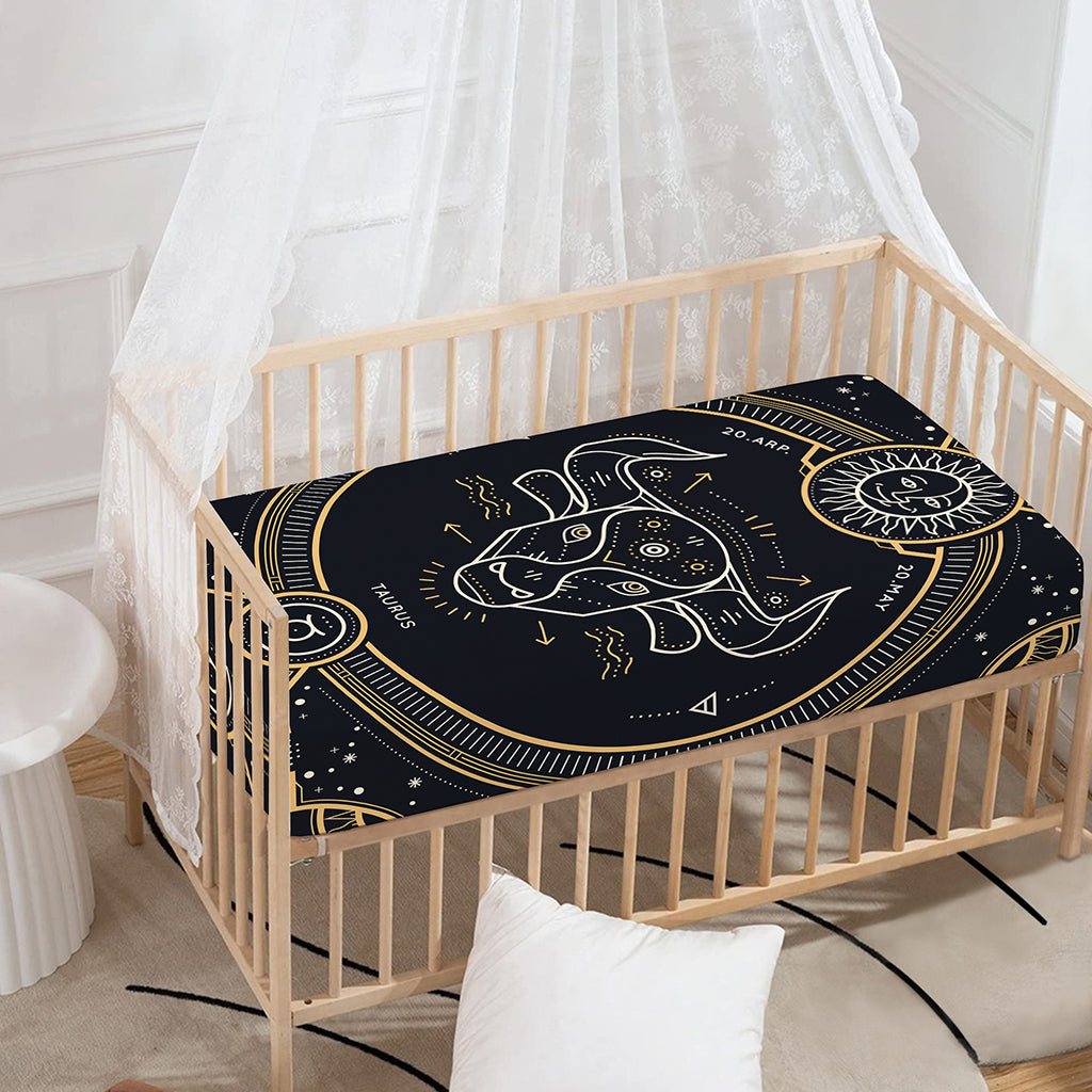 Vintage Taurus Zodiac Sign Print Baby Crib Sheet