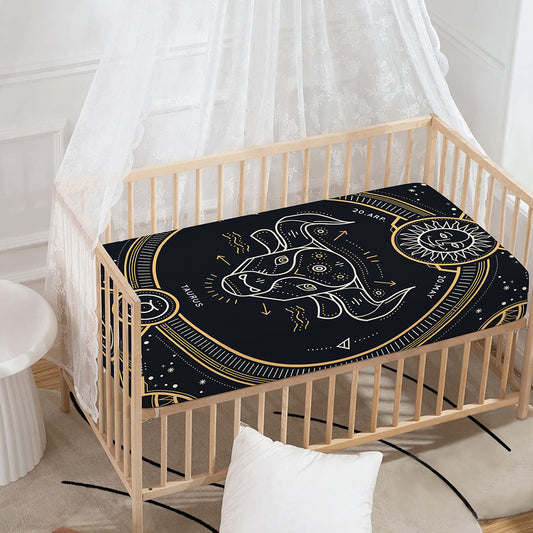Vintage Taurus Zodiac Sign Print Baby Crib Sheet