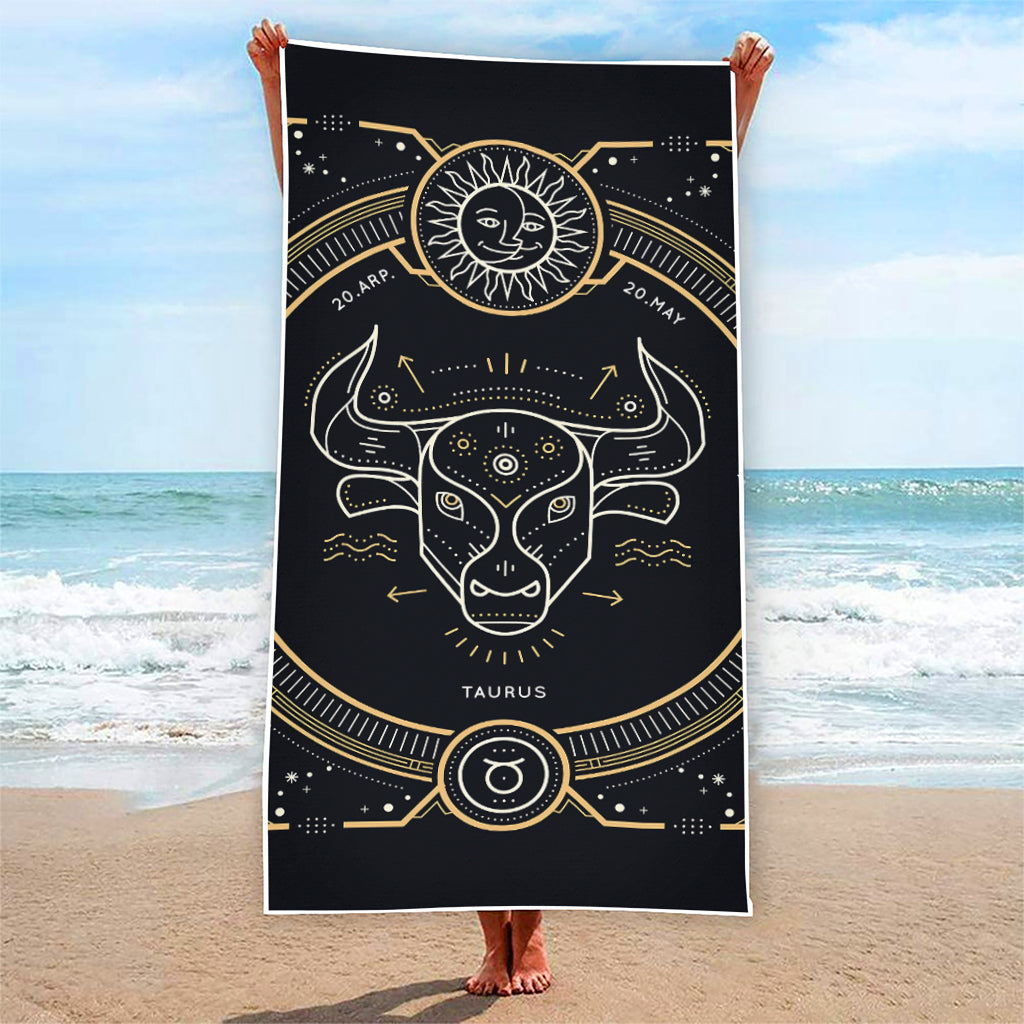 Vintage Taurus Zodiac Sign Print Beach Towel