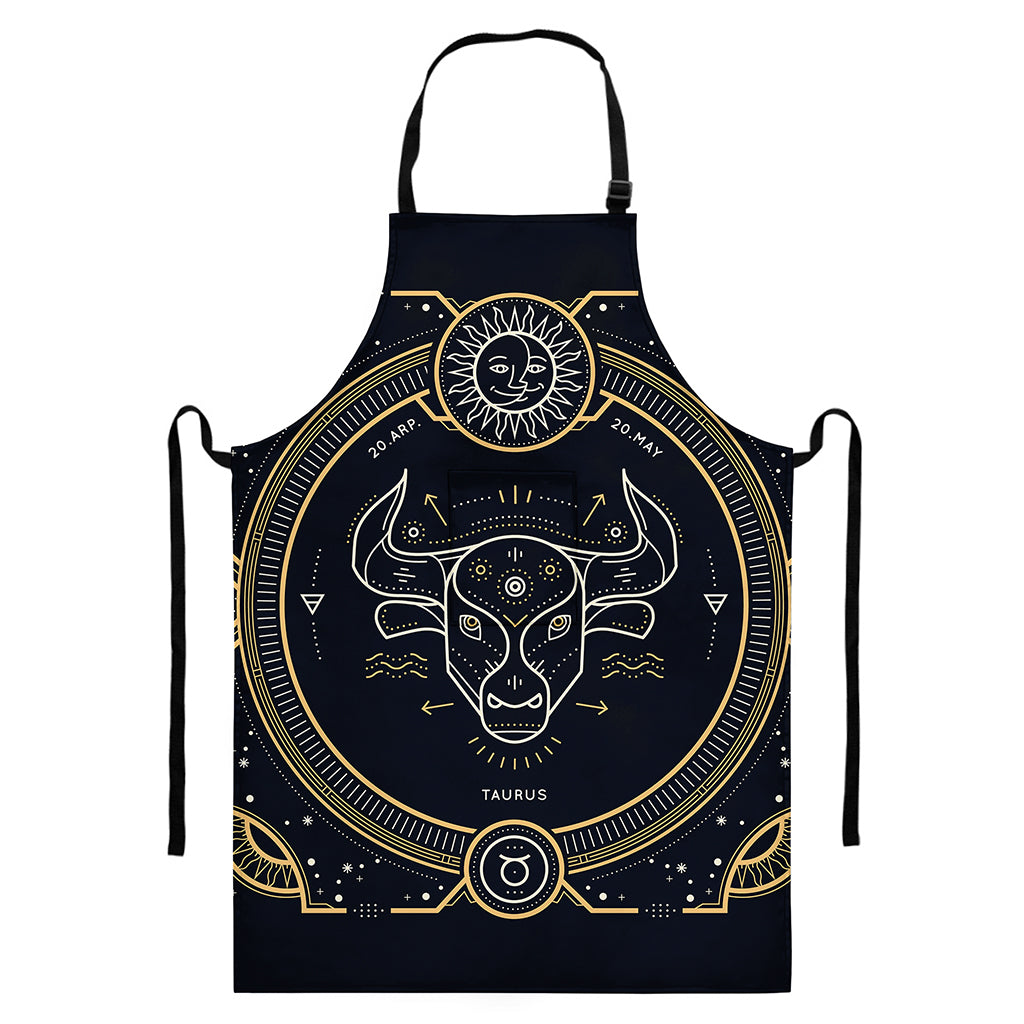 Vintage Taurus Zodiac Sign Print Bib Apron With Pocket