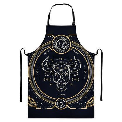 Vintage Taurus Zodiac Sign Print Bib Apron With Pocket