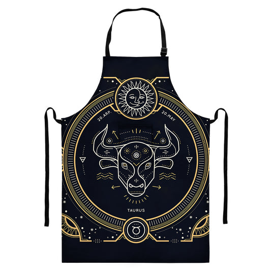 Vintage Taurus Zodiac Sign Print Bib Apron With Pocket