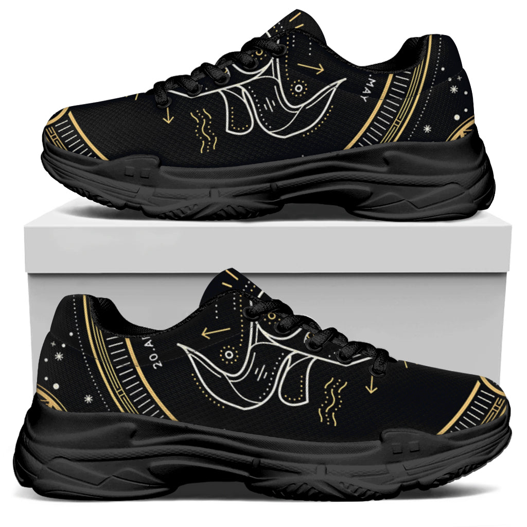 Vintage Taurus Zodiac Sign Print Black Chunky Shoes
