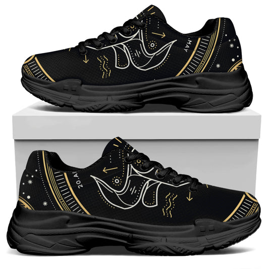 Vintage Taurus Zodiac Sign Print Black Chunky Shoes