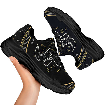 Vintage Taurus Zodiac Sign Print Black Chunky Shoes