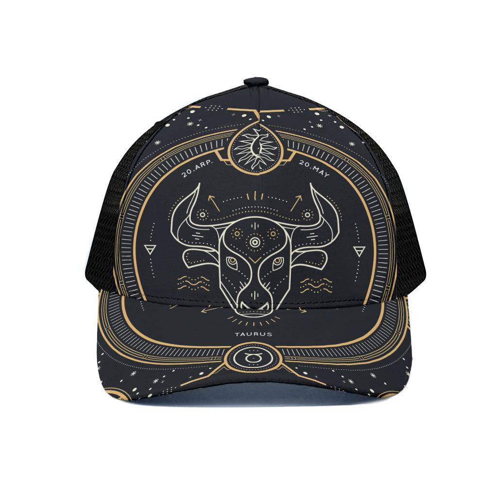 Vintage Taurus Zodiac Sign Print Black Mesh Trucker Cap