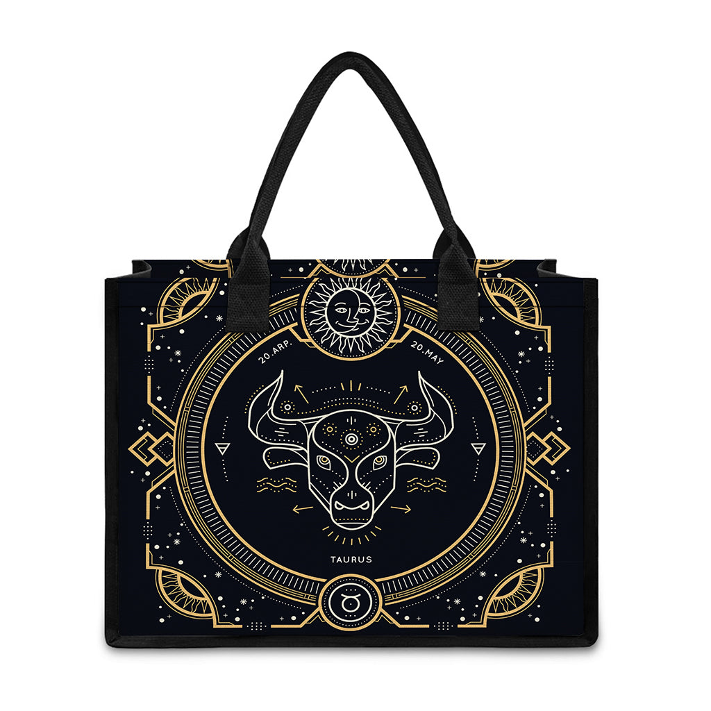 Vintage Taurus Zodiac Sign Print Canvas Tote Bag