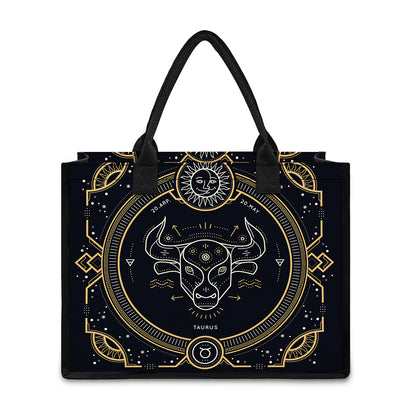 Vintage Taurus Zodiac Sign Print Canvas Tote Bag