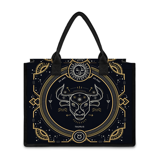Vintage Taurus Zodiac Sign Print Canvas Tote Bag