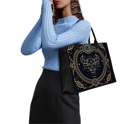 Vintage Taurus Zodiac Sign Print Canvas Tote Bag