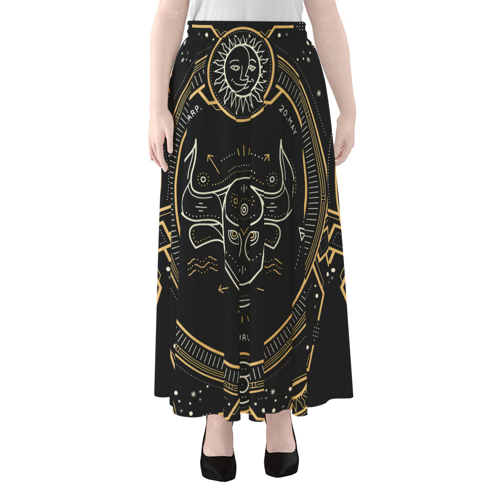 Vintage Taurus Zodiac Sign Print Chiffon Maxi Skirt