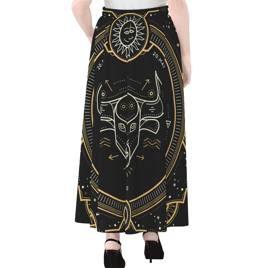 Vintage Taurus Zodiac Sign Print Chiffon Maxi Skirt