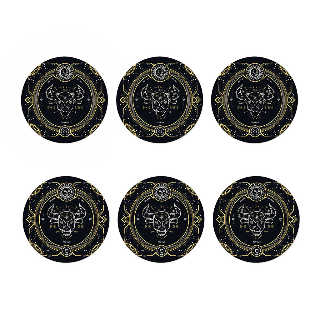 Vintage Taurus Zodiac Sign Print Coaster Set