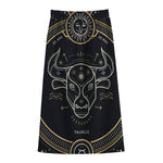 Vintage Taurus Zodiac Sign Print Cotton Front Slit Maxi Skirt