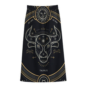 Vintage Taurus Zodiac Sign Print Cotton Front Slit Maxi Skirt