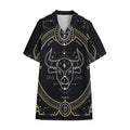 Vintage Taurus Zodiac Sign Print Cotton Hawaiian Shirt