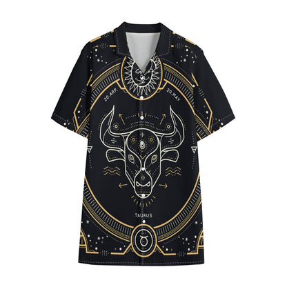 Vintage Taurus Zodiac Sign Print Cotton Hawaiian Shirt