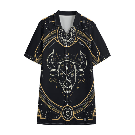 Vintage Taurus Zodiac Sign Print Cotton Hawaiian Shirt