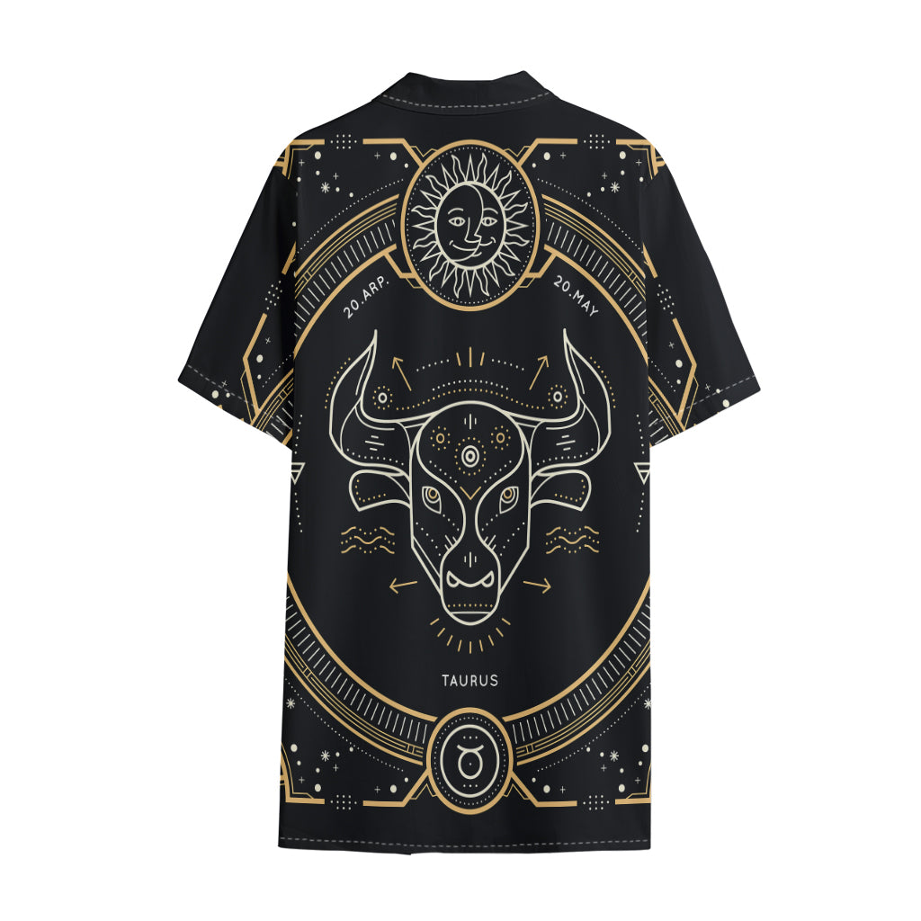 Vintage Taurus Zodiac Sign Print Cotton Hawaiian Shirt